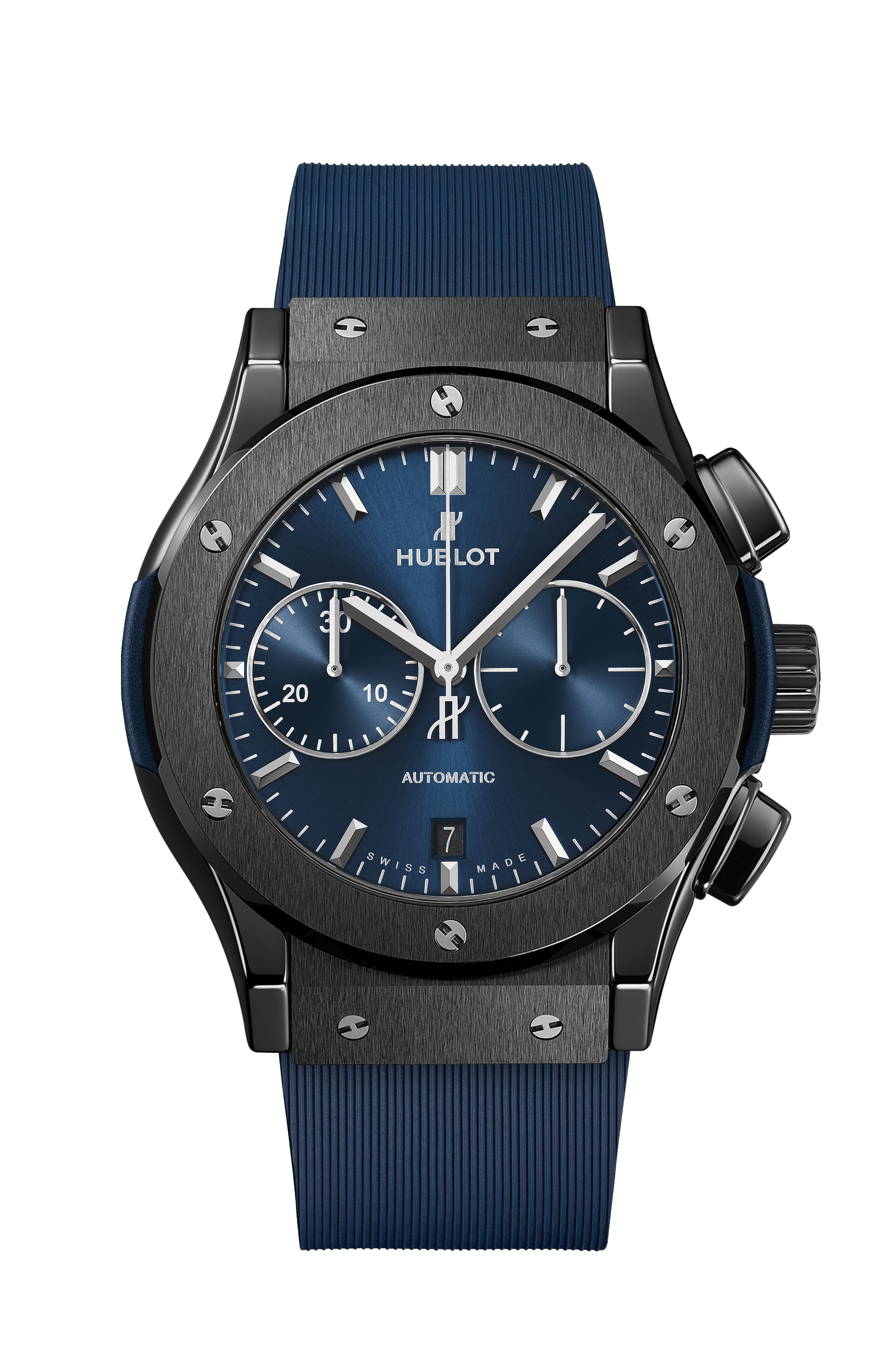 Blue chronograph watch top