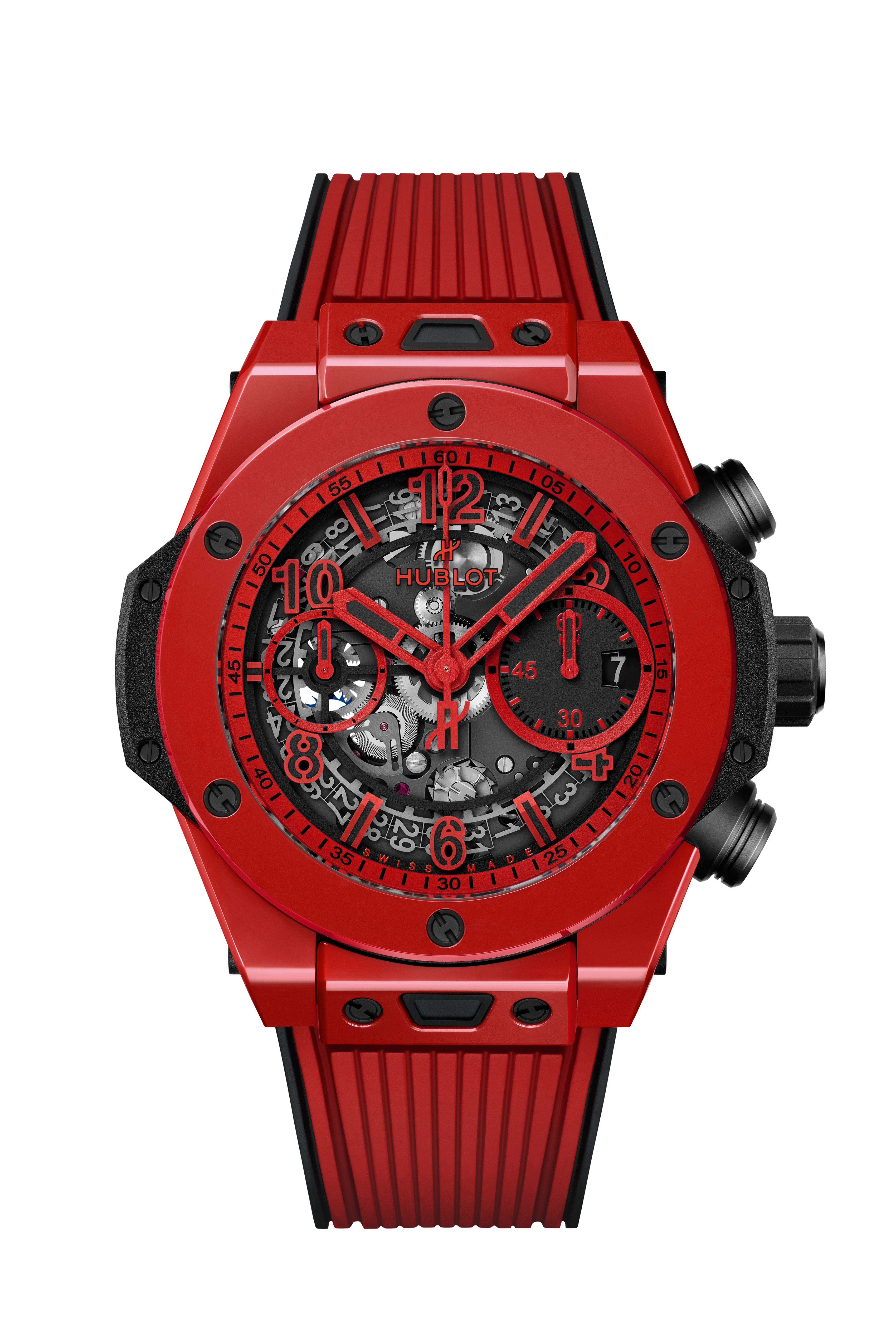 HUBLOT ウブロ キングパワー ウニコ レッドマジック 701.CI.1123.GR クロノグラフ デイト スケルトン 黒 ブラック セラミック チタン 純正ベルト 純正尾錠 メンズ 自動巻き【6ヶ月保証】【腕時計】