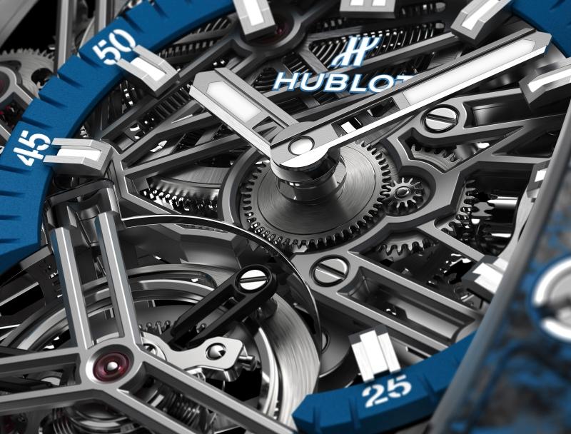 Case close-up of the Spirit of Big Bang Tourbillon Carbon Blue
