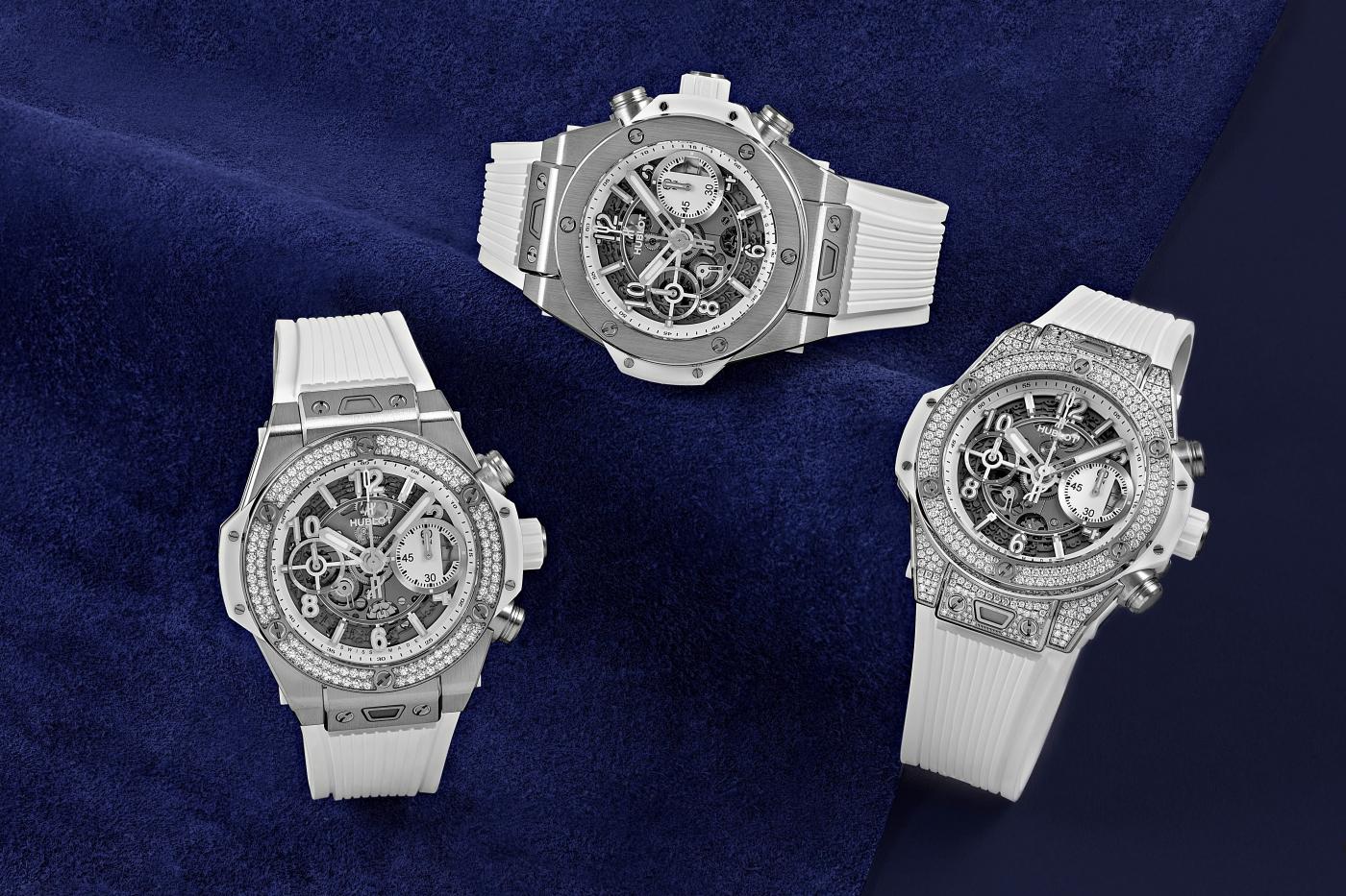 Trio of Big Bang Unico King Gold White 42mm - front views