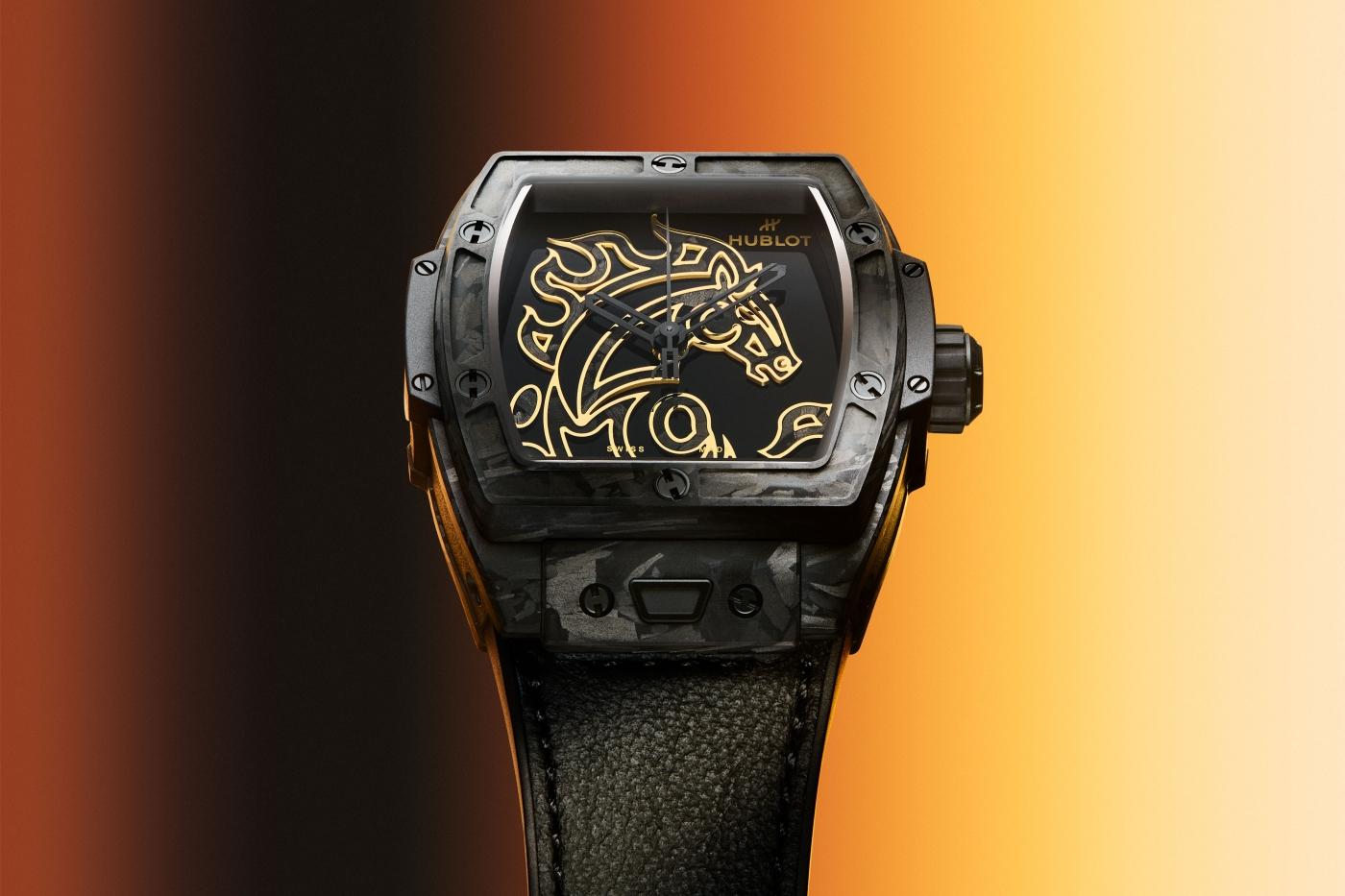 Q 1点物　輸入　大型　彫刻　ヴィンテージ　ピエロ Spirit of Big Bang Year Of The Horse Frosted Carbon 42 mm | Hublot